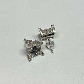 Sterling Silver Cross Diamond &  Black Diamond Woman's Earrings