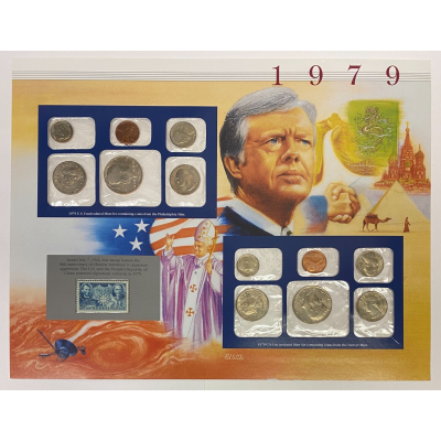 1979 Uncirculated Mint Set Postal Commemorative Society Coins & Stamps Panel