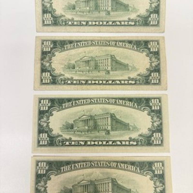 Lot of 4 Series 1950B $10 Federal Reserve Notes New York (C) Old U.S.