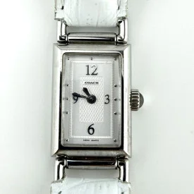 Coach Vintage Silver Tank Watch White Leather Strap - Rectangular Ladies Watch