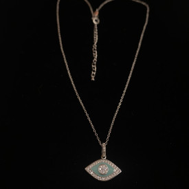 Silver 925 and White Sapphire, Celestial Protector Eye Chain Pendant 18 inches