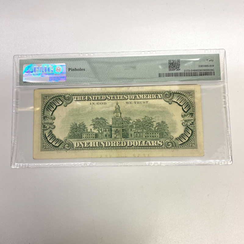 Fr 2173-D (DA Block) 1990 $100 FRN Cleveland PMG 40 Pinholes Fr 2173-D (DA Block) 1990 $100 FRN Cleveland PMG 40 Pinholes