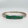 Vintage MEXICO 950 Sterling Silver Green Jade Inlay Hinged Bangle Bracelet