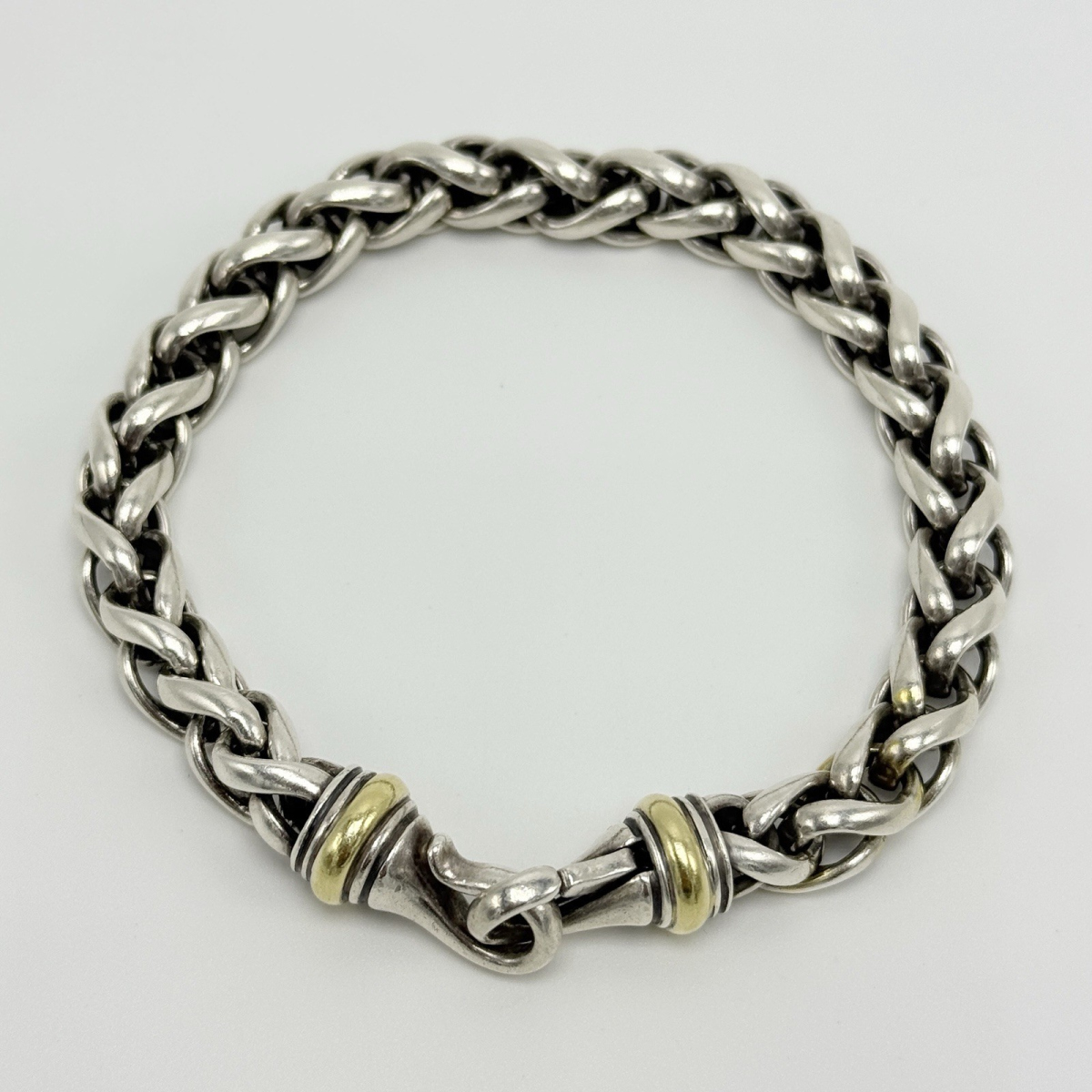 David Yurman 925 Sterling Silver 18K Gold 9” 52.9g Wheat Chain Bracelet - David Yurman