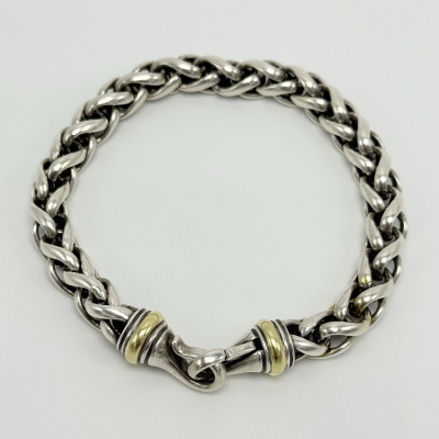 David Yurman 925 Sterling Silver 18K Gold 9” 52.9g Wheat Chain Bracelet