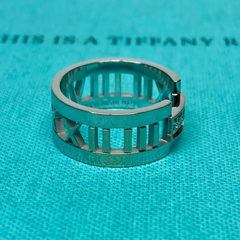 Tiffany & Co. Atlas 18K White Gold Three Diamond Open Band Ring Size 6