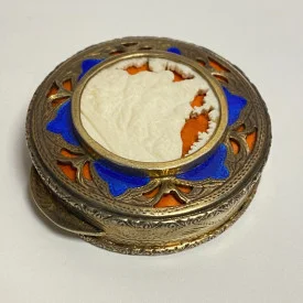 Vintage Italian 800 Silver Compact Case with Decoration, Italy S.F.A