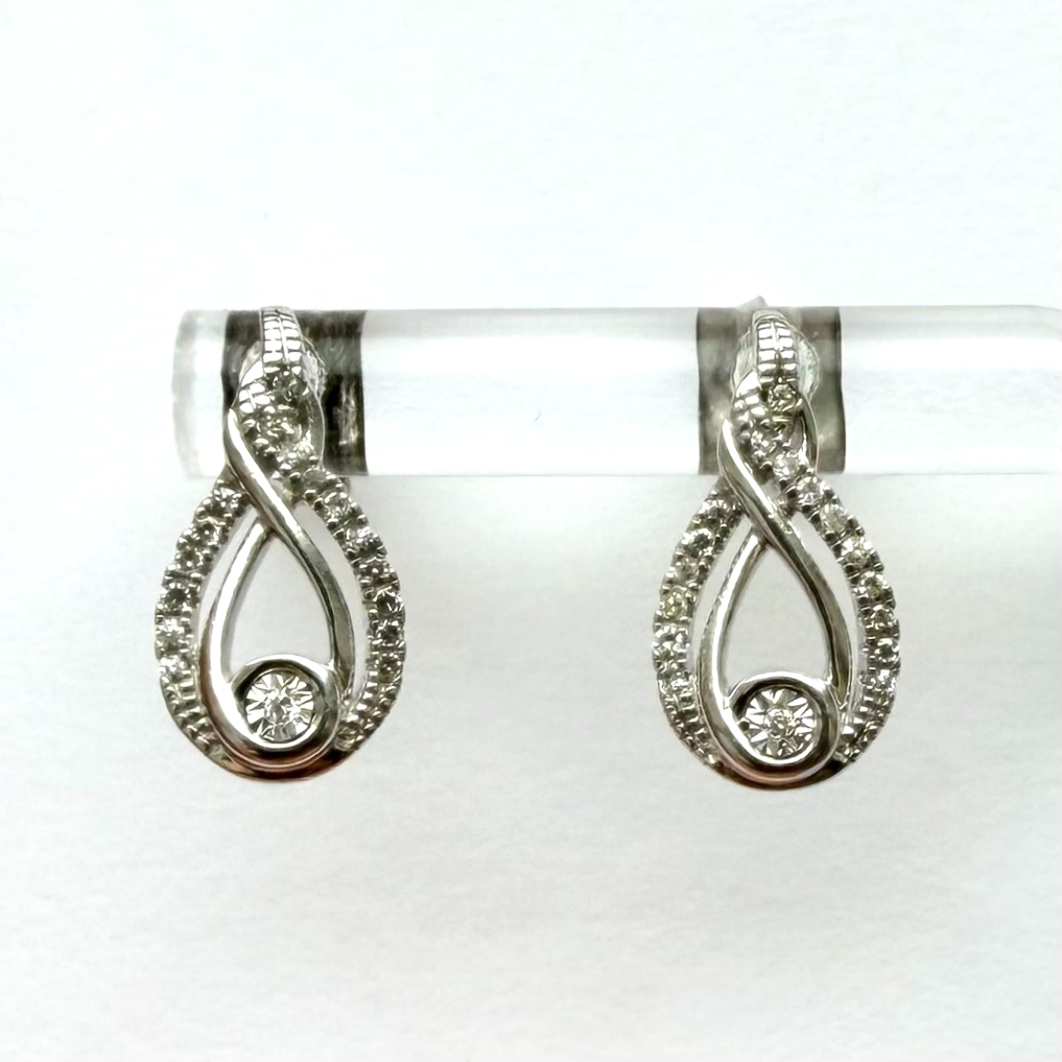 925 Sterling Silver Diamond Infinity Teardrop Stud Earrings Inter-Woven - Inter-Woven