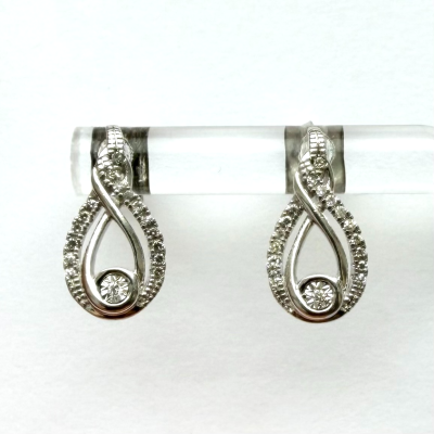 925 Sterling Silver Diamond Infinity Teardrop Stud Earrings Inter-Woven