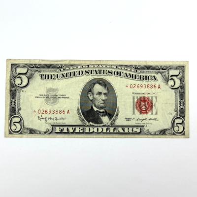 1963 $5 Red Seal United States Star Note - Serial * 02693886A Granahan-Dillon 1963 $5 Red Seal United States Star Note - Serial * 02693886A Granahan-Dillon