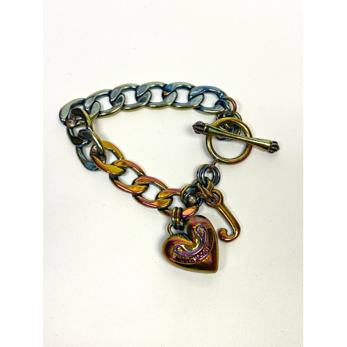 Juicy Couture Bracelet Iridescent with Charm Puffy Heart Chain Juicy Couture Bracelet Iridescent with Charm Puffy Heart Chain