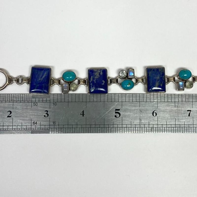 S J. 925 Sterling Silver Bracelet with Lapis Lazuli &Turquoise S J. 925 Sterling Silver Bracelet with Lapis Lazuli &Turquoise