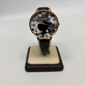 Olivia Burton Bejeweled Florals Leather Strap Watch