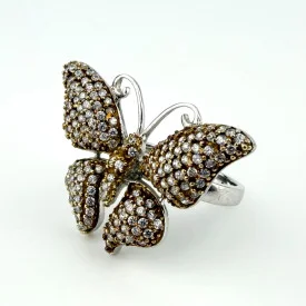 Gorgeous Sterling Silver 925 Butterfly Ring with Pave CZ Stones, Size 6