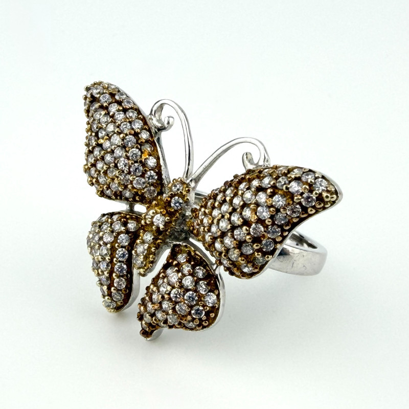 Gorgeous Sterling Silver 925 Butterfly Ring with Pave CZ Stones, Size 6
