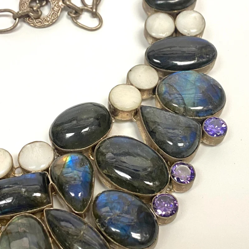 Antique Natural Labradoriten Necklace, Silver 900