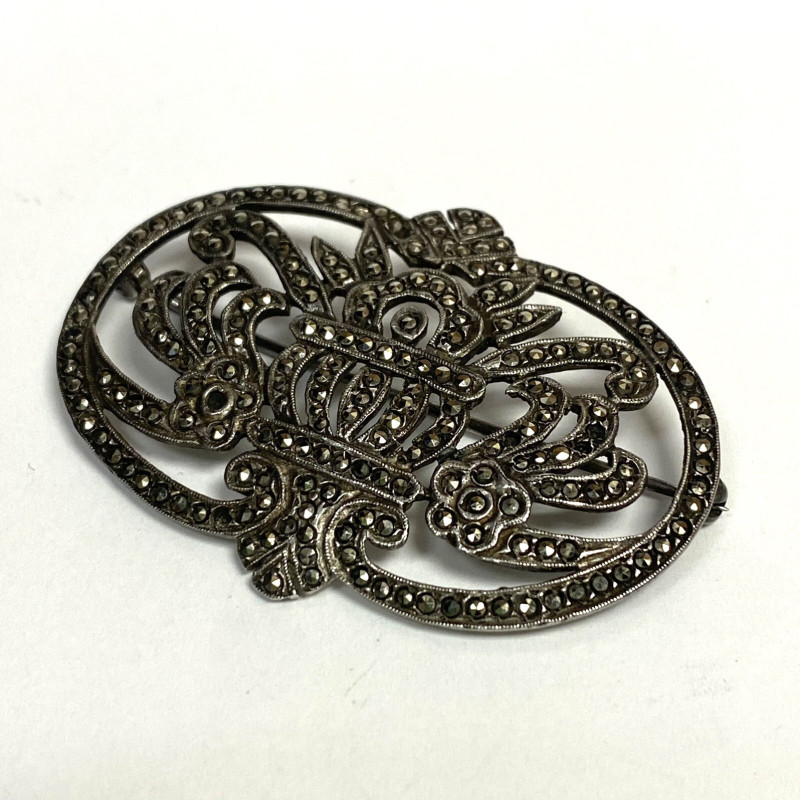 Vintage Designed Flower Patterned Marcarsite Brooch Pin Vintage Designed Flower Patterned Marcarsite Brooch Pin