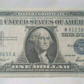 1957 One Dollar Bill Silver Certificate Average Circulated Blue Seal VG-AU