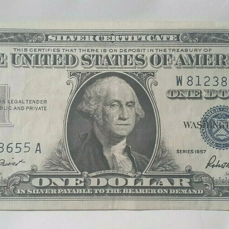1957 One Dollar Bill Silver Certificate Average Circulated Blue Seal VG-AU 1957 One Dollar Bill Silver Certificate Average Circulated Blue Seal VG-AU