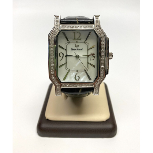 Black Leather Band Mother of Pearl Pace Diamond Bezel Watch Black Leather Band Mother of Pearl Pace Diamond Bezel Watch