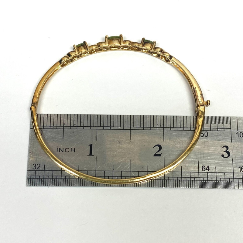 Sparkly Over Sterling Silver Dipped Gold Peridot Green & Clear Stones Oval 