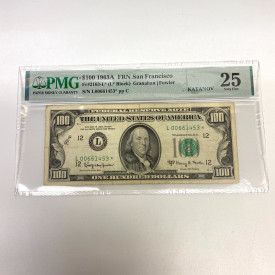 Fr 2163-L* (L* Block) $100 1963A San Francisco Star FRN Annotation Note. PMG 25 Fr 2163-L* (L* Block) $100 1963A San Francisco Star FRN Annotation Note. PMG 25