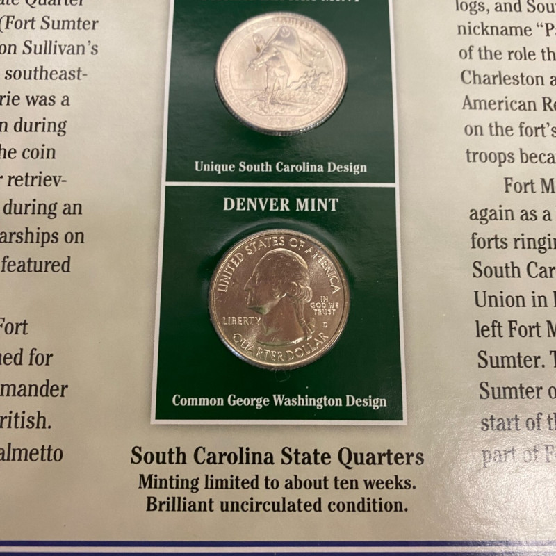 2016 SOUTH CAROLINA PCS AMERICA THE BEAUTIFUL STATEHOOD QUARTERS & STAMPS SHEET