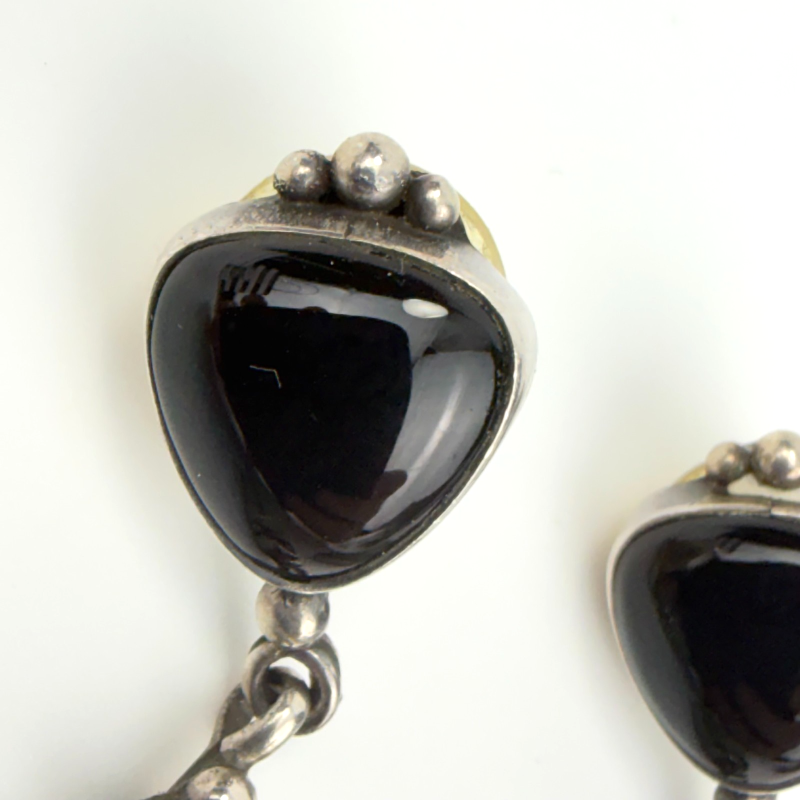 Vintage Sterling Silver DEL Earrings Green Turquoise Onyx Amethyst Dangle