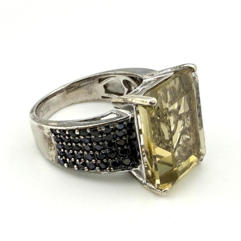Large Rectangle Citrine Sterling Silver 925 Cocktail Ring Size 8, China