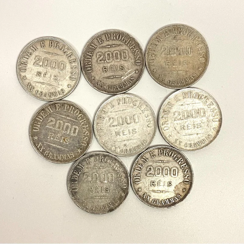 1907 Brazil 2000 Reis Set of 8 Coins Different Condition
