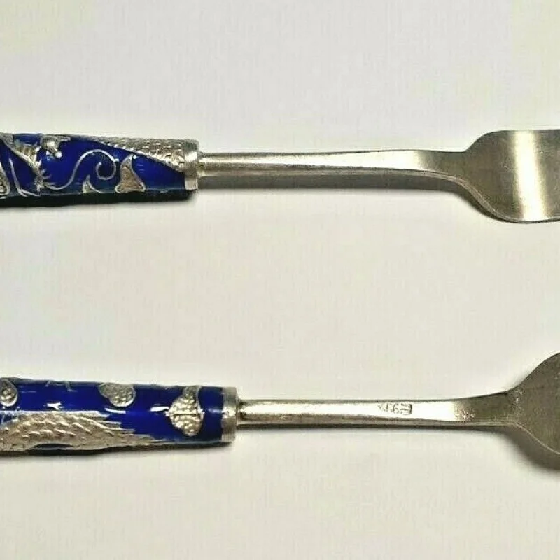  OLD STYLE STERLING SILVER   Designed With Blue & Silver Dragon Fork set