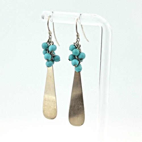 Boho Sterling Silver Dangle Earrings with Turquoise Bead Clusters