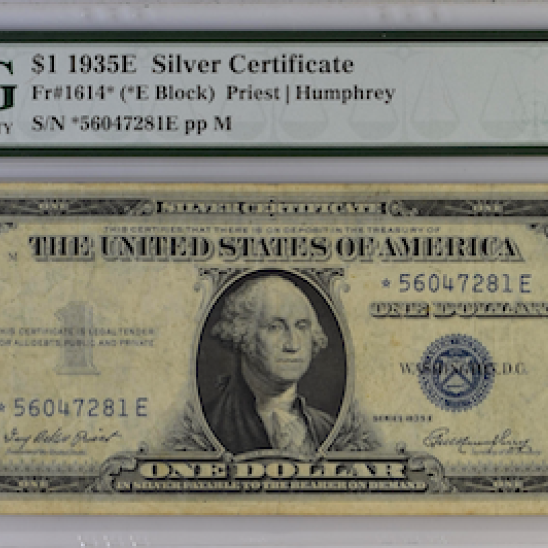 FR # 1614* ,1935 E SILVER CERTIFICATE(*E BLOCK) PRIEST /HUMPHREY 30 VF