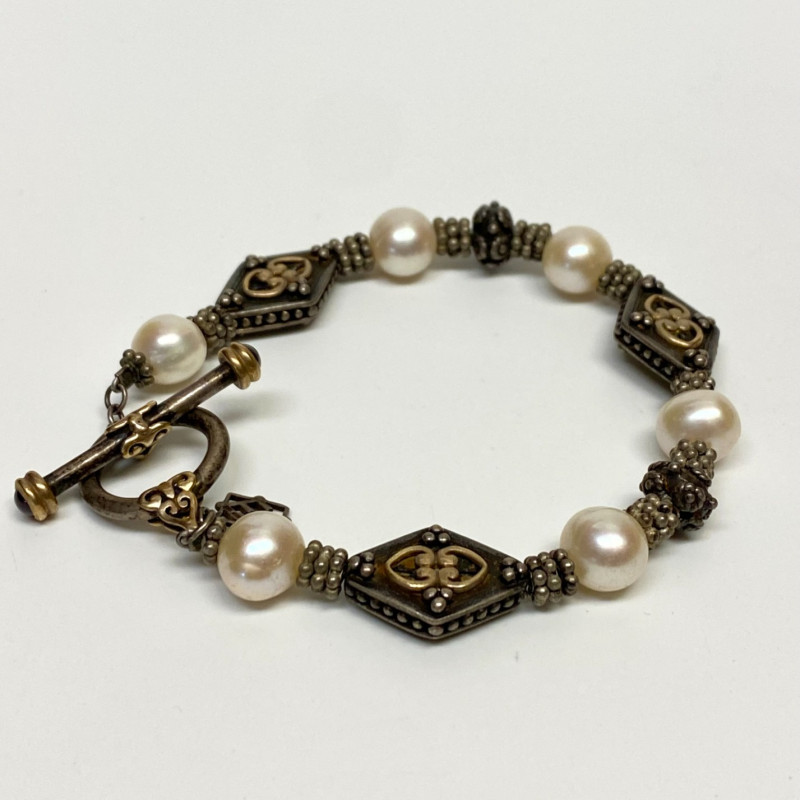 Elyse Ryan 925 Silver and 18K Gold Pearl Bracelet 7.5 in Elyse Ryan 925 Silver and 18K Gold Pearl Bracelet 7.5 in