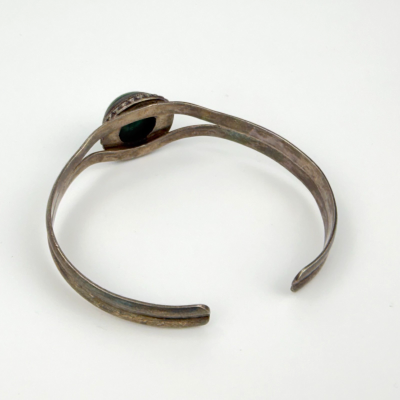 Women's Navajo Style Bracelet 925 Silver Natural Malachite Cuff