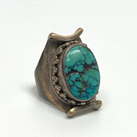 Vintage Turquoise Silver Ring Size 11