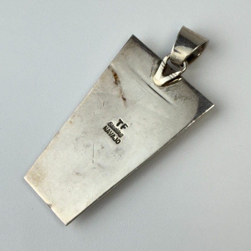 Vintage Navajo Inlay Sterling Mosaic Pendant Necklace, By TF Thomas Francisco