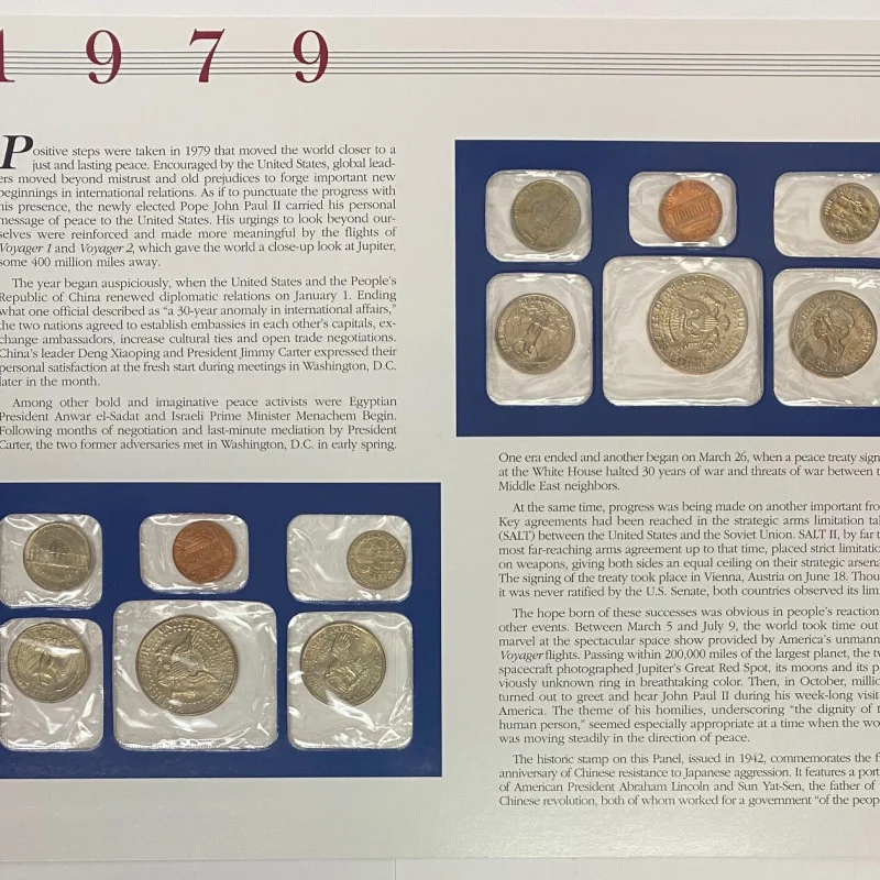 1979 Uncirculated Mint Set Postal Commemorative Society Coins & Stamps Panel
