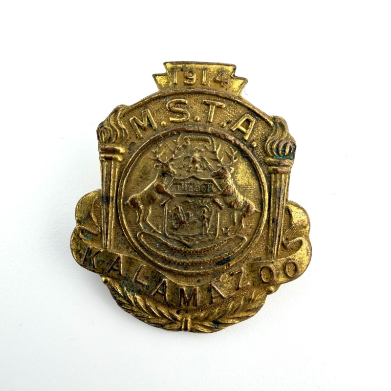Vintage 1914 military pin M.S.T.A. Kalamazoo. Gustavo Fox Co.WWI MINI PIN.