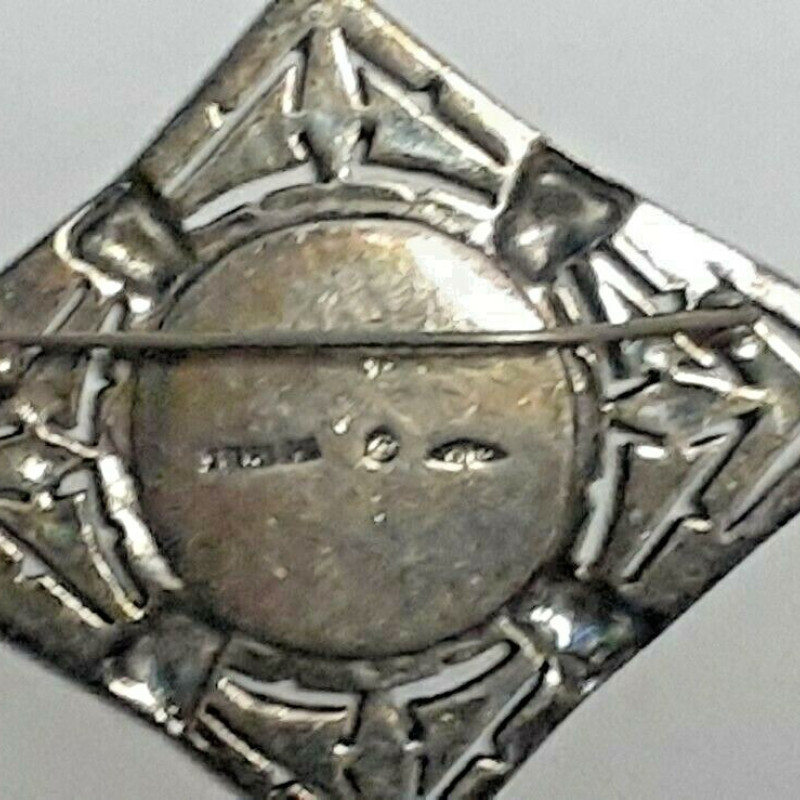 Vintage Sterling  Marcasite Black Centered  Stone  Diamond Shaped Brooch Pin