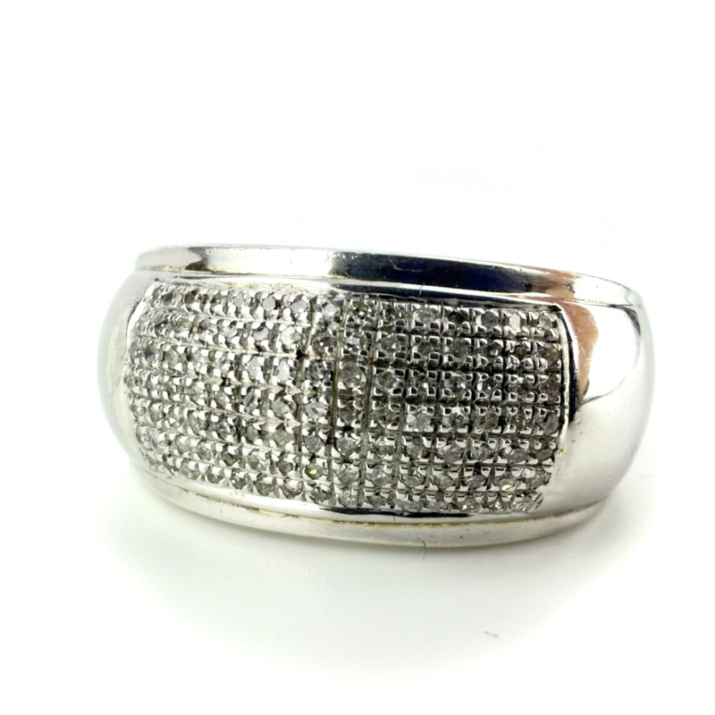 Sterling Silver 925 Pave Diamond Wide Band Ring Mens Size 11.5