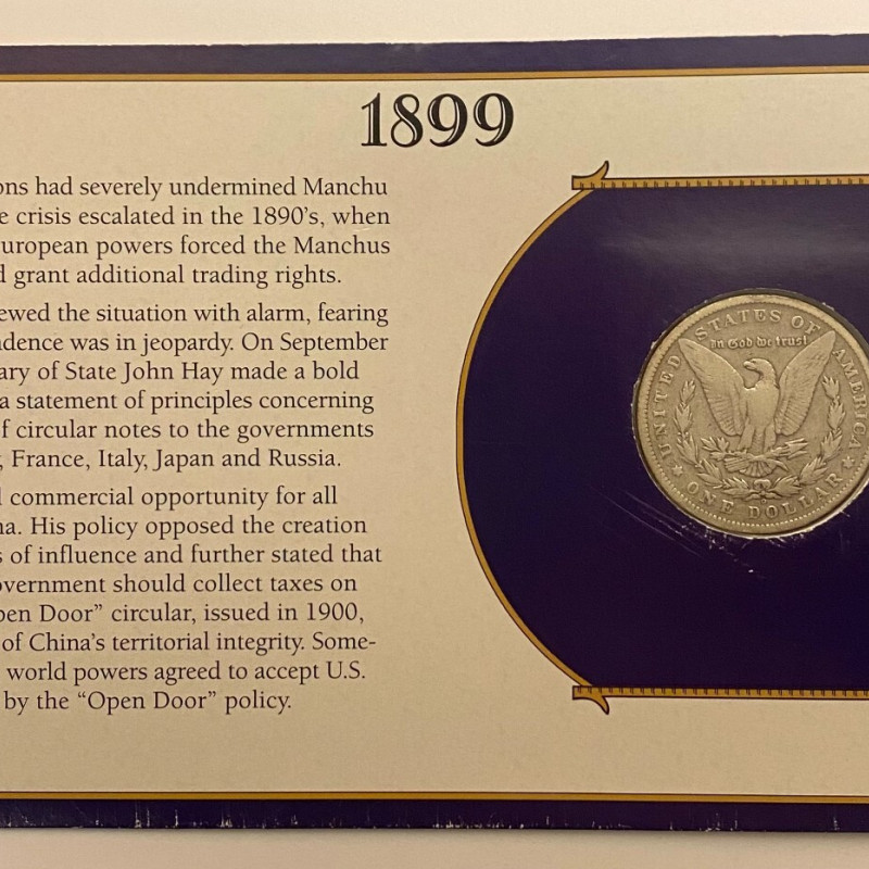 1899 Morgan Silver Dollar and Commemorative Stamp 5c Card Collection