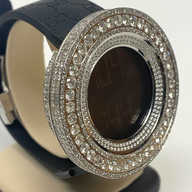 Men's GUCCI 114-2 Digital Watch Custom White Diamonds Bezel Men's GUCCI 114-2 Digital Watch Custom White Diamonds Bezel