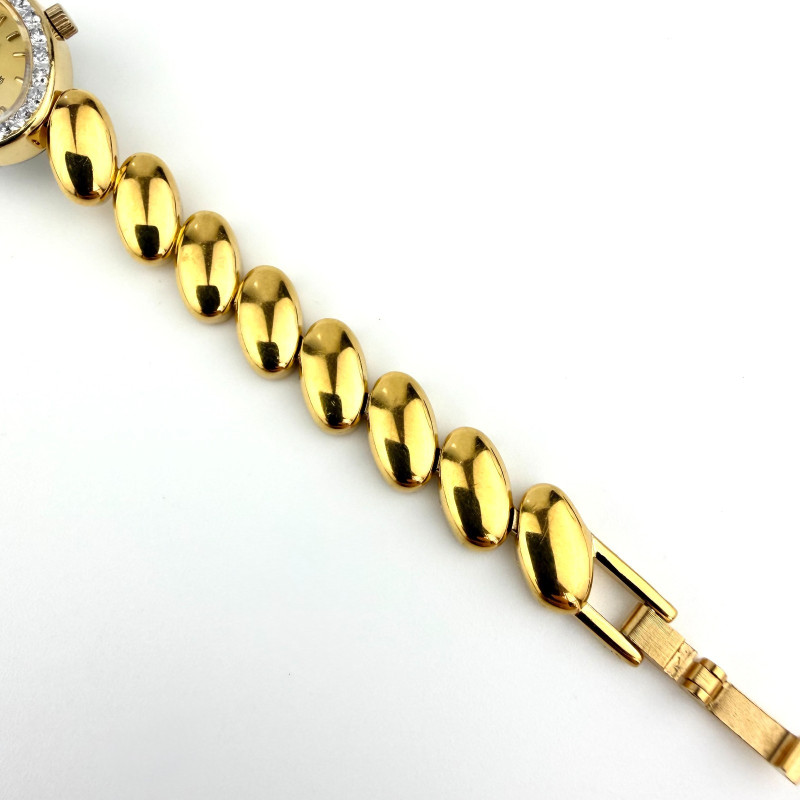 Longines Quartz Women's Watch Gold Tone Oval Diamond Bezel Bracelet BT 9815