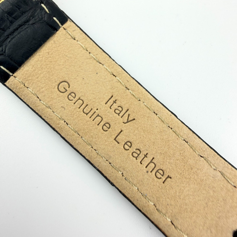 Vintage Movado Ladies Gold Plated Dress Watch Black Leather Strap Swiss Quartz