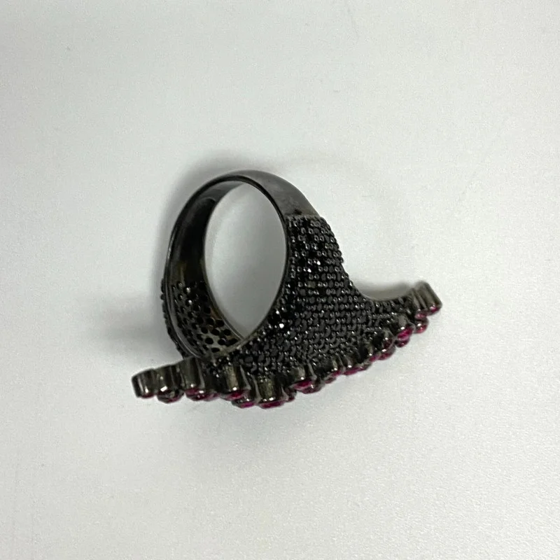 Sterling Silver Black Onyx and Rubies Ring