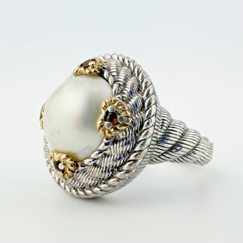 Judith Ripka Sterling Silver White Pearl & Orange Tourmaline Ring - Size 7.5 Judith Ripka Sterling Silver White Pearl & Orange Tourmaline Ring - Size 7.5
