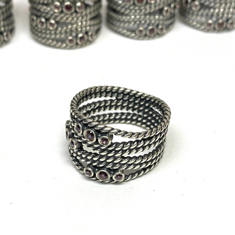 Designer Pandora Sterling Silver Hidden Romance Rhodolite Wrap Ring, Size 7