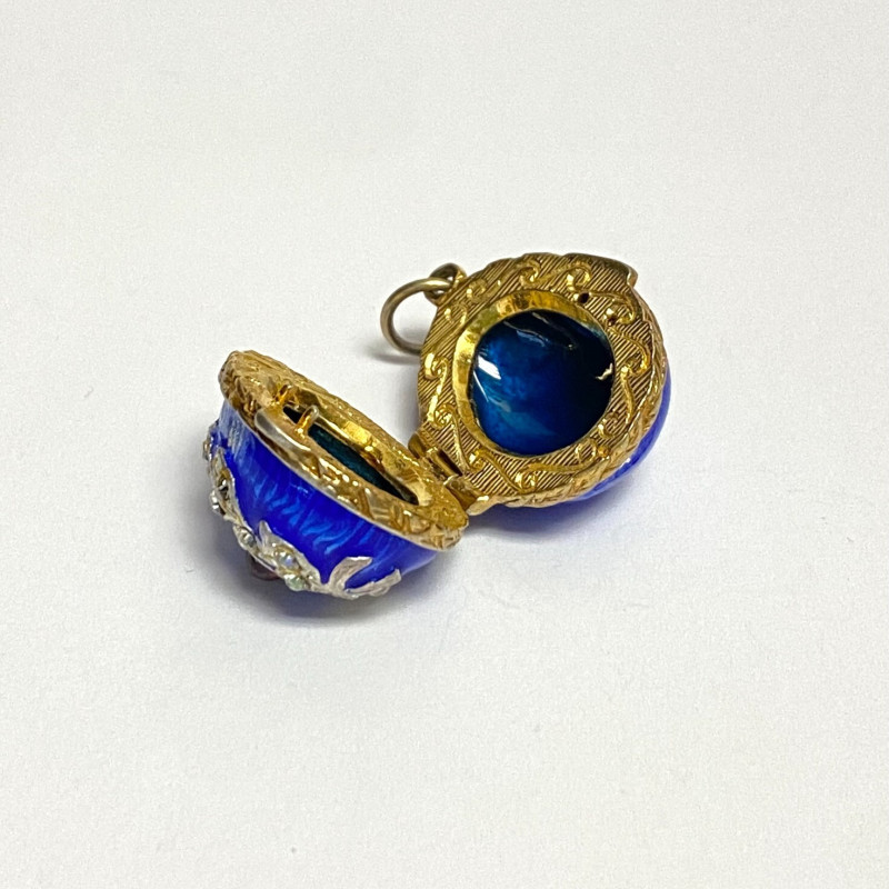 Small Antique Enamel Sterling Silver Opening Egg Pendant with Ruby