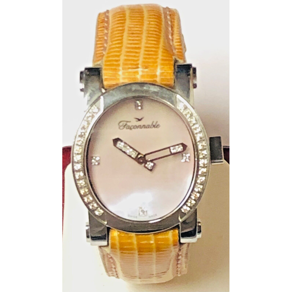 Faconnable Automatic Pink Mother Of Pearl Dial Diamond Bezel Leather Watch !!!